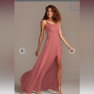 David’s Bridal crepe back one shoulder bridesmaid dress